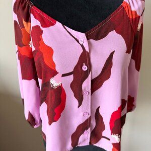 EUC SANCTUARY Pink and Red Bold Floral Blouse With Scoop Neck. Chest 18"